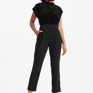 Velvet Draped Neck Short Sleeve Jumpsuit XS